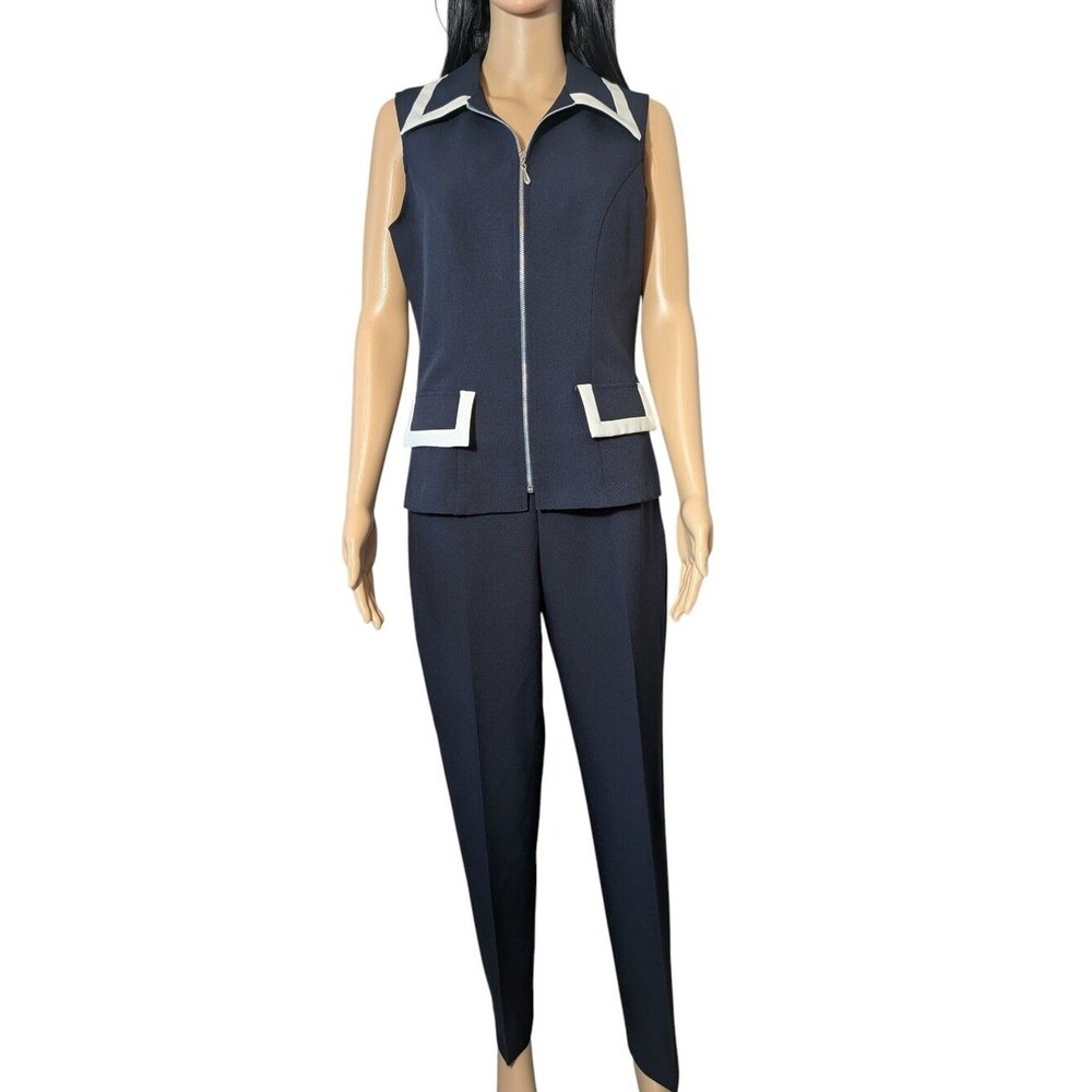 Vintage City Triangles 2 Piece Navy Pantsuit